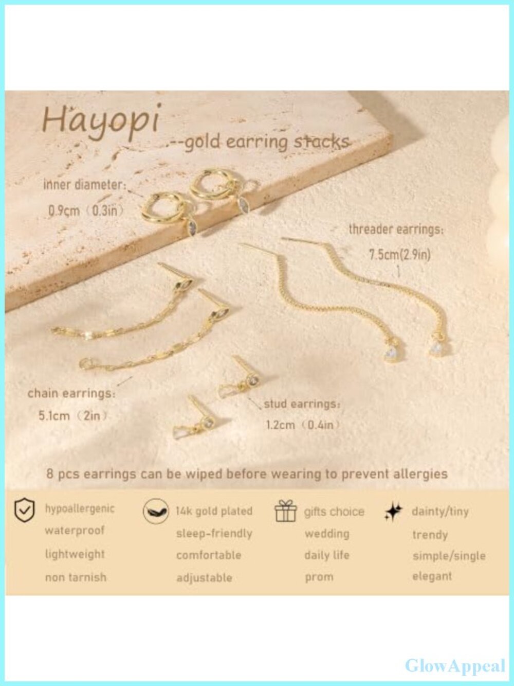 Dainty Gold Plated Chain Threader Earrings Set, Stackable Earring Stack - Picture 3 of 6